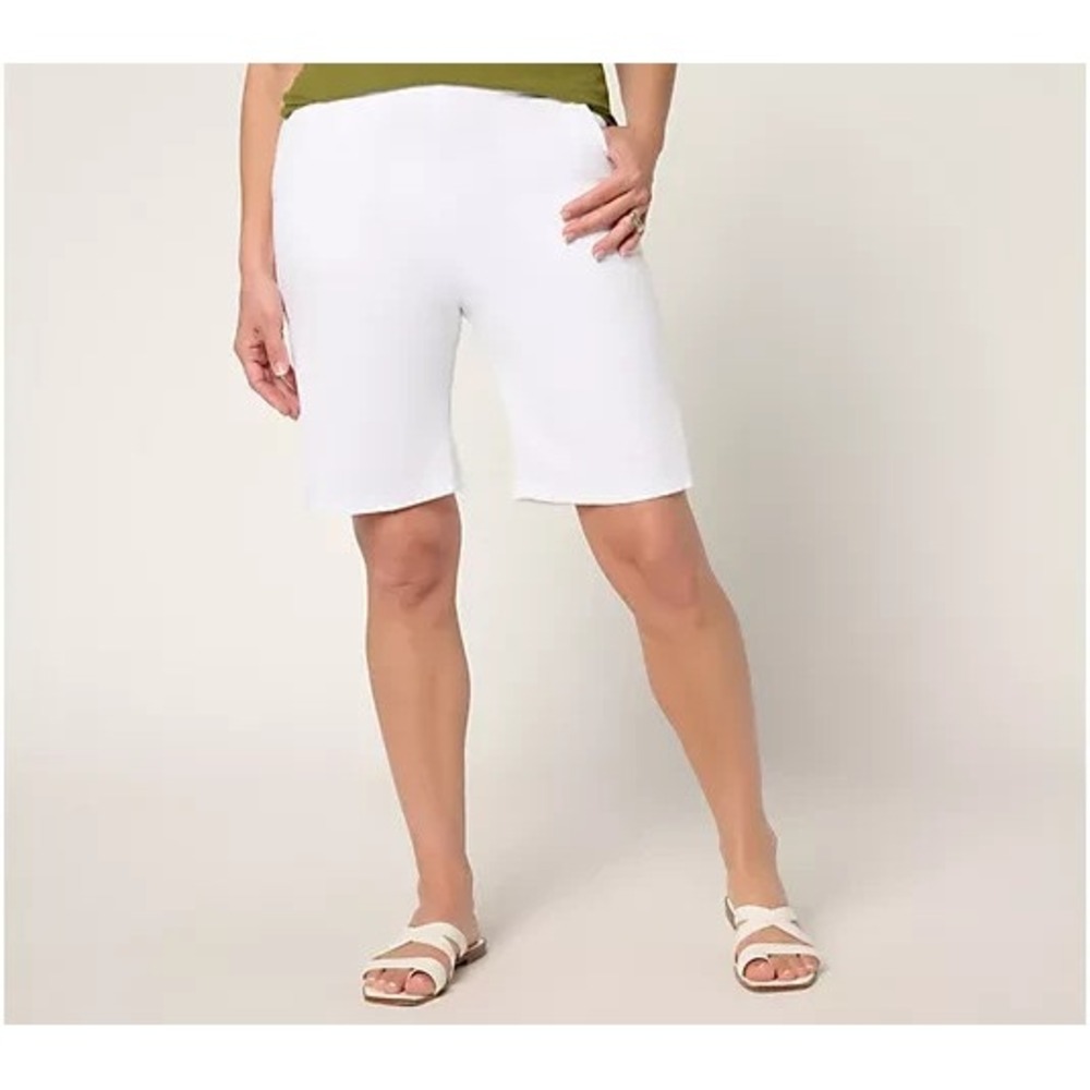 Denim & Co. Regular Color Flat Front Side Pocket Short White, Size 1X